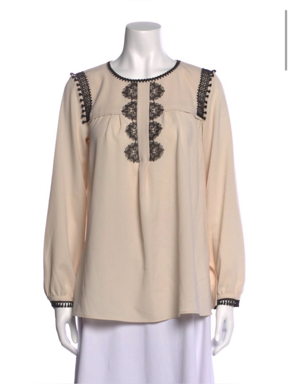 Weekend Max Mara Cream Blouse with Black Lace Accents